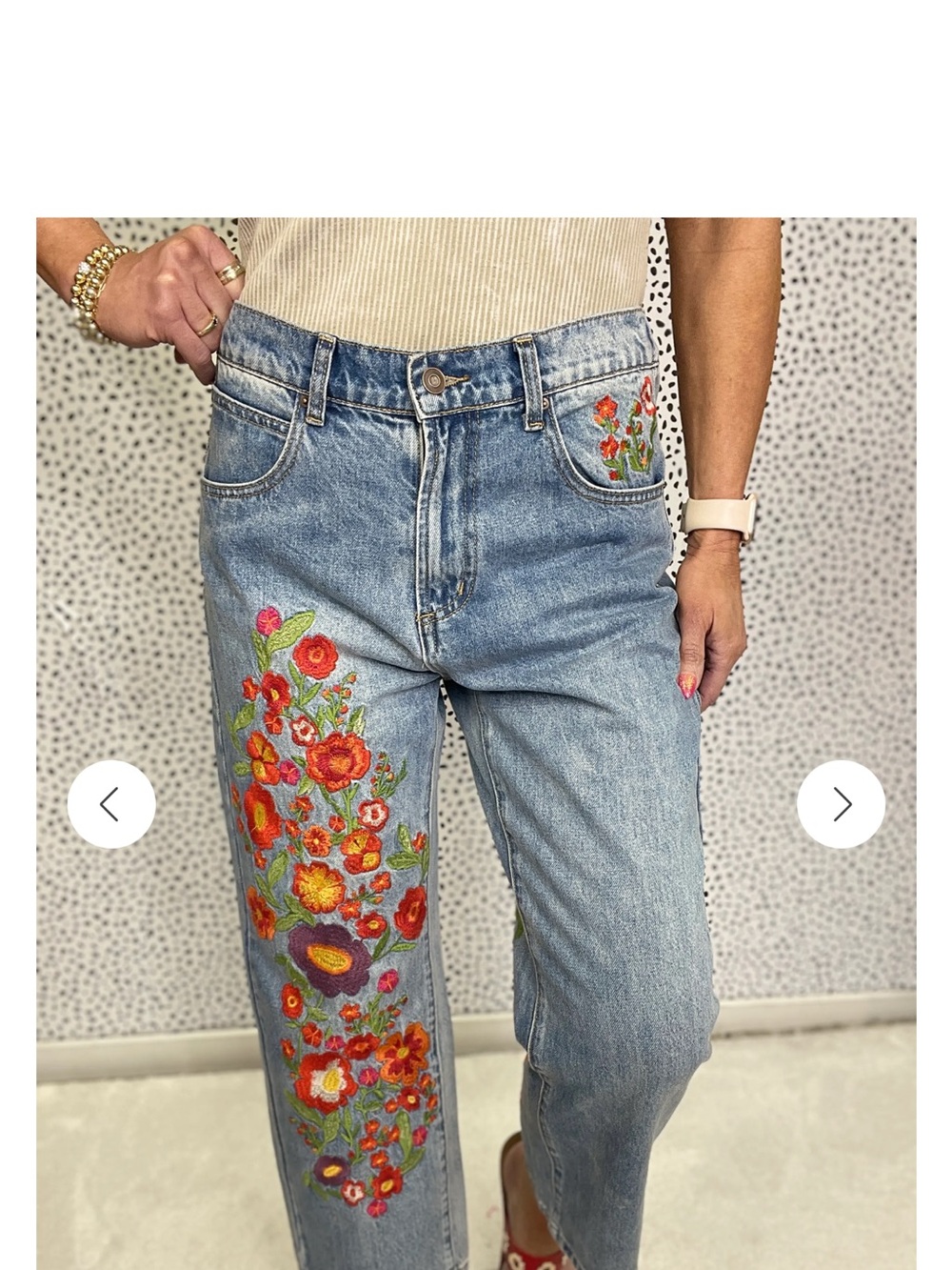 NWPT Oli & Hali Light Blue Wide-leg embroidered drop waist jeans - Picture 7 of 8